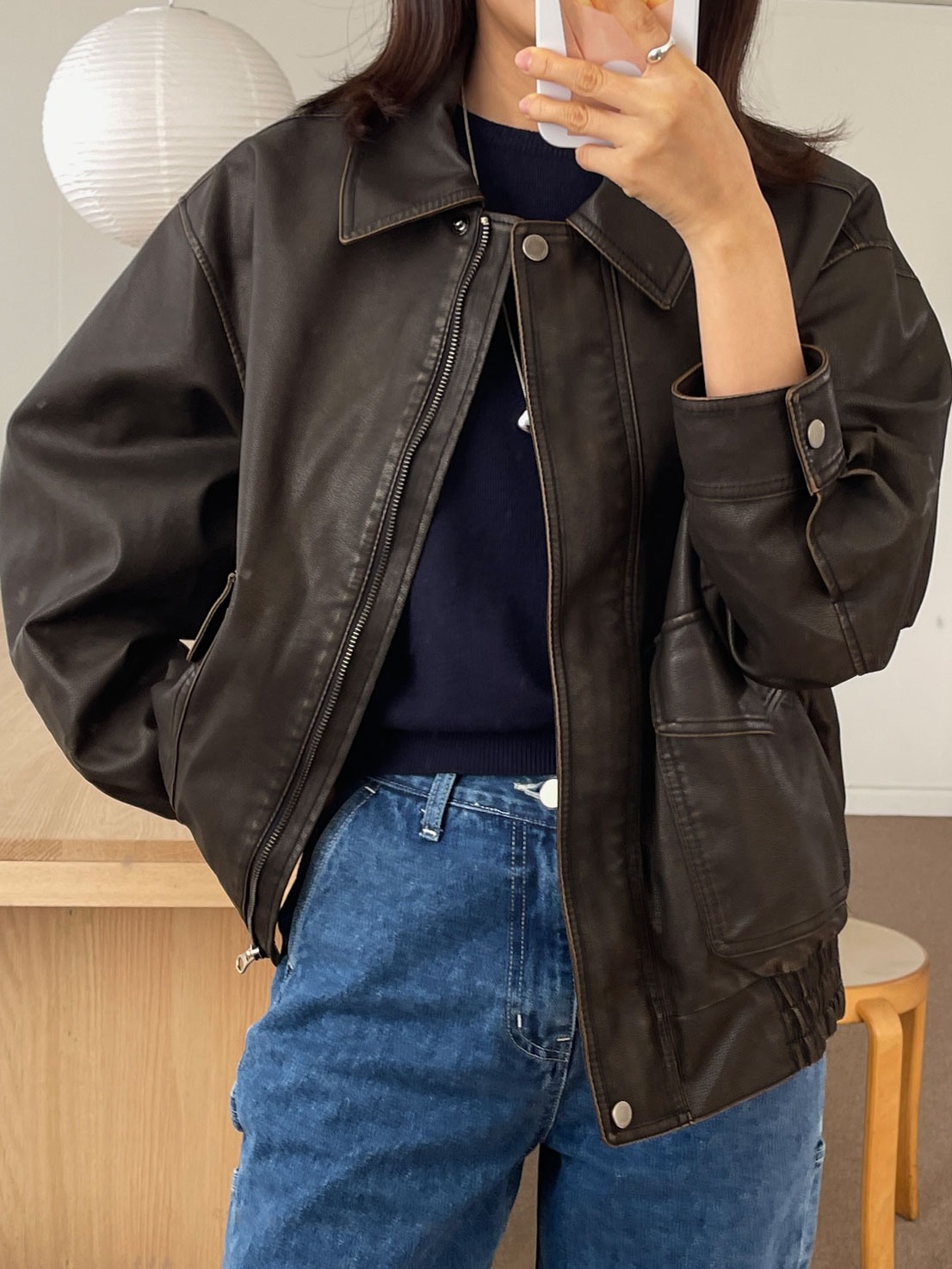 Leanna pigment leather jacket (2color)