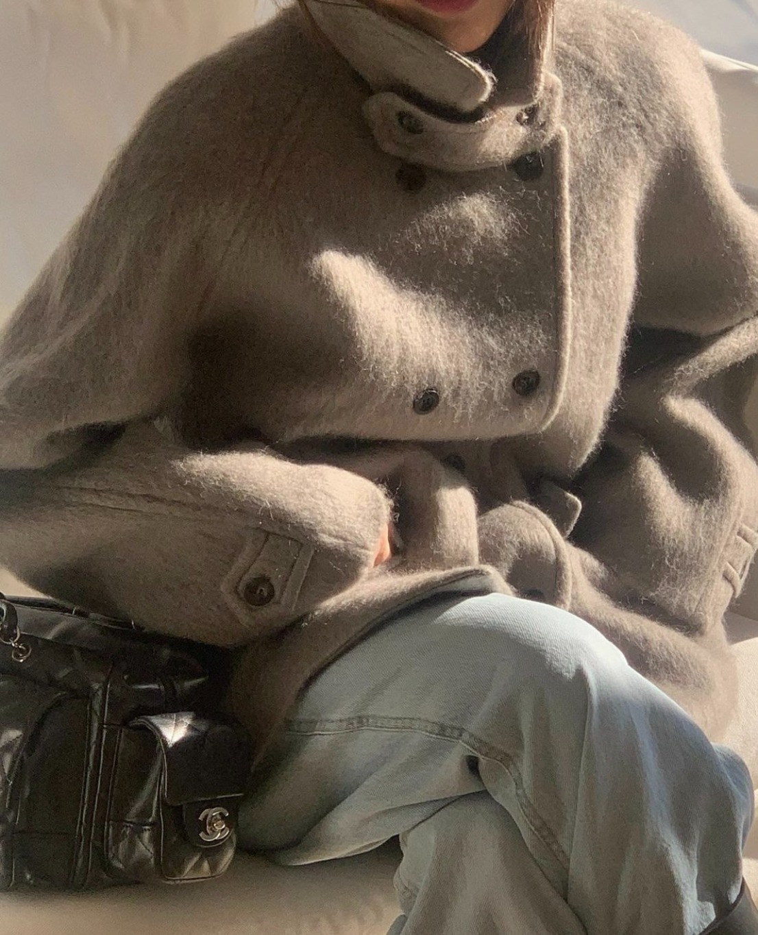 Suri alpaca half coat (gray)